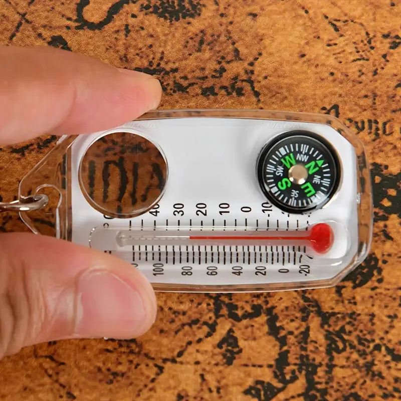 Porte-Clés 3-en-1 – Boussole, Thermomètre & Loupe